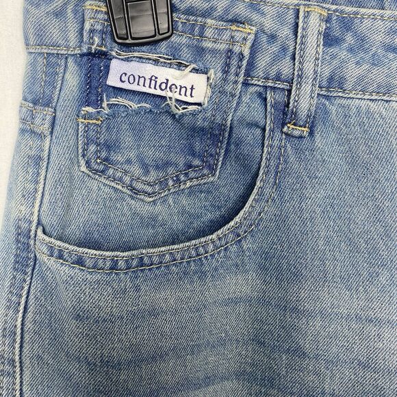 DAZY Jeans Wide Leg High Rise Light Wash Denim Pockets Womens L Blue - Picture 9 of 11